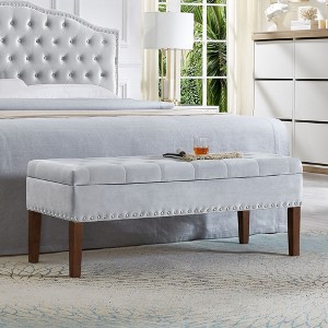 CAVINAS Modern Nailhead Accents Velvet Ottoman Bench with Internal Storage,Upholstered Storage Bench for Bedroom,Living Room - 1 of 4