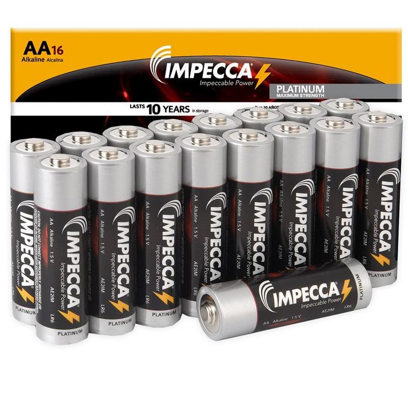 Impecca AA 16-Pack Platinum Alkaline Batteries with 10-Year Shelf Life (16-Cells), 1 of 6
