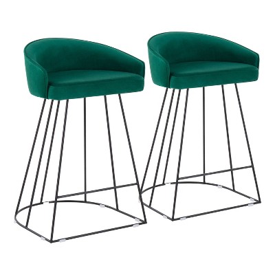 Set of 2 Canary Counter Height Barstools Velvet/Steel Black/Green - LumiSource