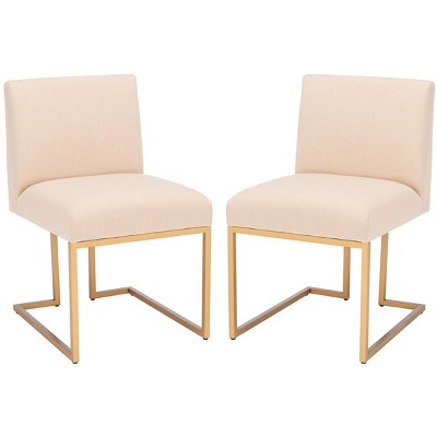 Modern Cosmopolitan Beige Linen & Gold Metal Parsons Side Chair Set