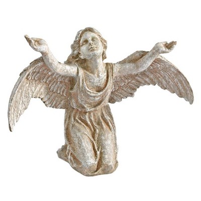 Off-White Resin Angel Statue with Feathered Wings