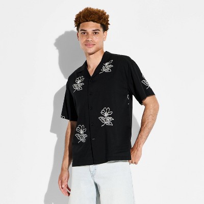Мужские рубашки Original Use Men's Short Sleeve Embroidered Floral Button-Down Shirt - Original Use™ Black S — фото 2