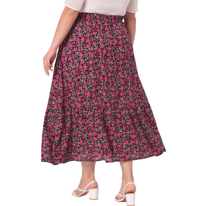 Agnes Orinda Women's Plus Size Stretchy High Waist Layered Flowy Pocket Casual Floral Maxi A Line Skirts, 4 of 6