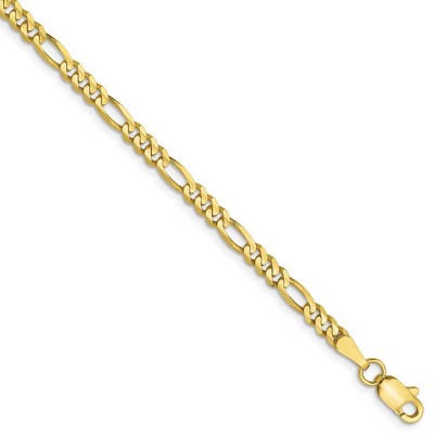 Black Bow Jewelry 3mm 10k Yellow Gold Solid Concaved Figaro Chain Bracelet & Anklet