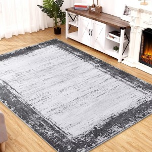 9x12 Modern Bordered Area Rug - Washable, Low Pile & Soft for Living Room & Bedroom - 1 of 4