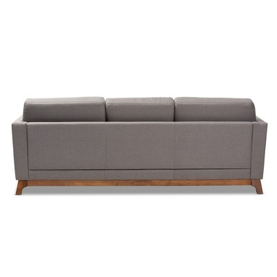 Sava Gray Fabric Upholstered Walnut Wood 3-Seater Sofa