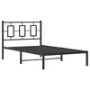 vidaXL Metal Single Bed Frame - Black Steel, Supportive Slats, Elevated Design for Storage, Headboard Included, Fits 39.4"x78.7" Mattress - 2 of 4