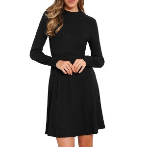 INSPIRE CHIC Women's Long Sleeve Casual Crew Neck Ribbed Knit Textured Sweater Dress - 1 of 4