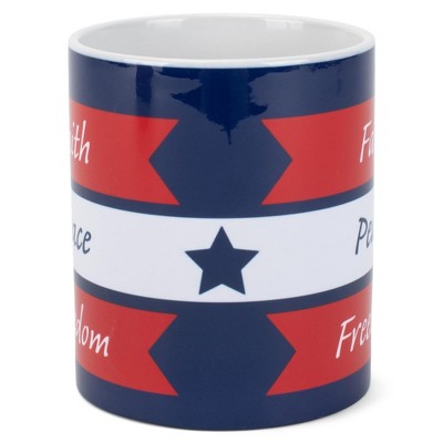 Elanze Designs Faith Peace Freedom Ribbons 11 Ounce Blue and White Ceramic Coffee Mug