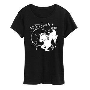 Women's - Instant Message - Dragon Unicorn Yin Yang- Women's Short Sleeve Graphic T-Shirt Short Sleeve Graphic T-Shirt - 1 of 4