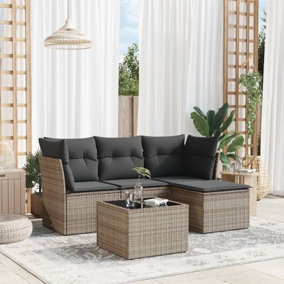 vidaXL Garden Sofa Set  PE rattan, powder-coated steel, tempered glass