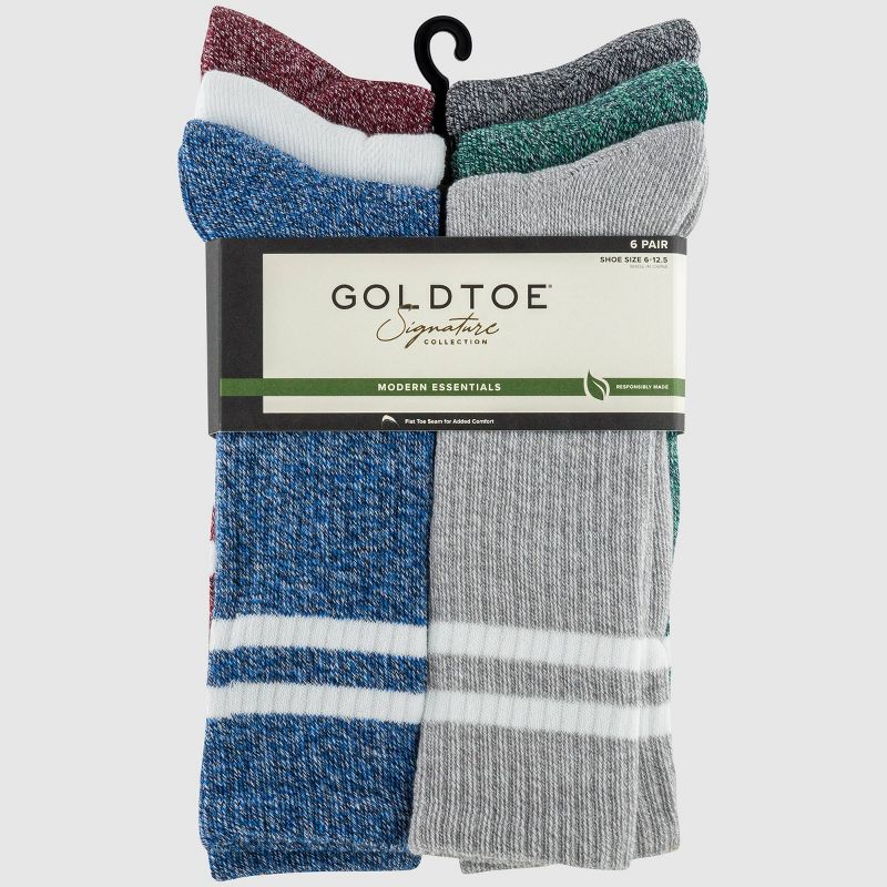 Signature Gold by GOLDTOE Men&#39;s Striped Modern Essential Retro Crew Socks 6pk - Blue/Gray/White 6-12.5, 2 of 4