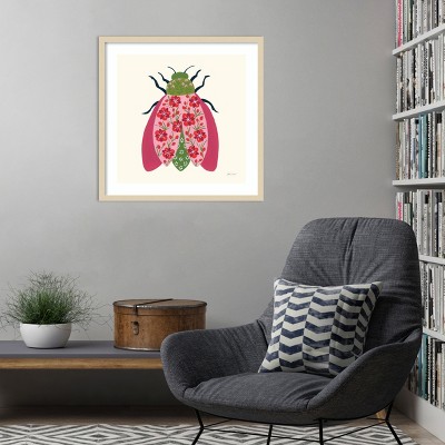 Blooming Beetle II Floral Insect Art Print in Wood Frame