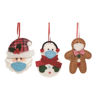 Transpac Felt Masked Christmas Ornament Set of 3 Christmas Home Decorations