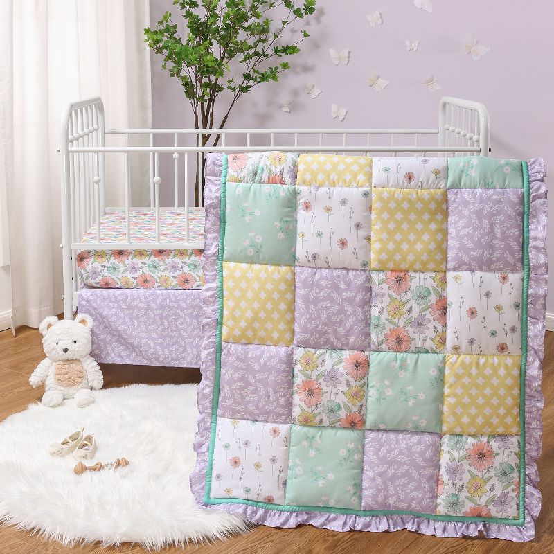 The Peanutshell Nursery Crib Bedding Set for Baby Girls, Fresh Floral, 3 Pieces - Orange, 1 of 7