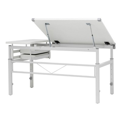 CraftMaster Adjustable Wood Drafting Table with Dual Top and Storage Drawers