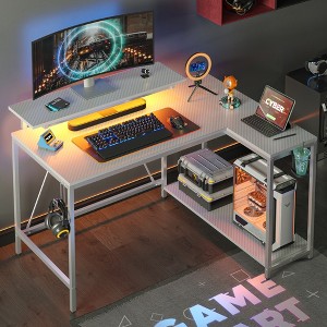 Pinmoco 42" Reversible L-Shaped Gaming Desk, LED Carbon Fiber Desk with Monitor Stand & Headset Hooks - 1 of 4