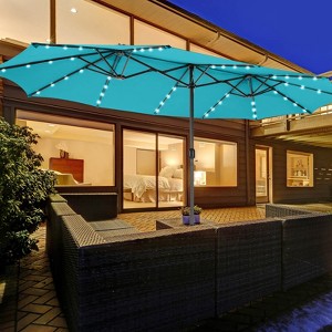 Costway 15FT Twin Patio Double-Sided Umbrella 48 Solar LED Lights Crank Outdoor Wine\Beige\Coffee\Orange\Turquoise - 1 of 4