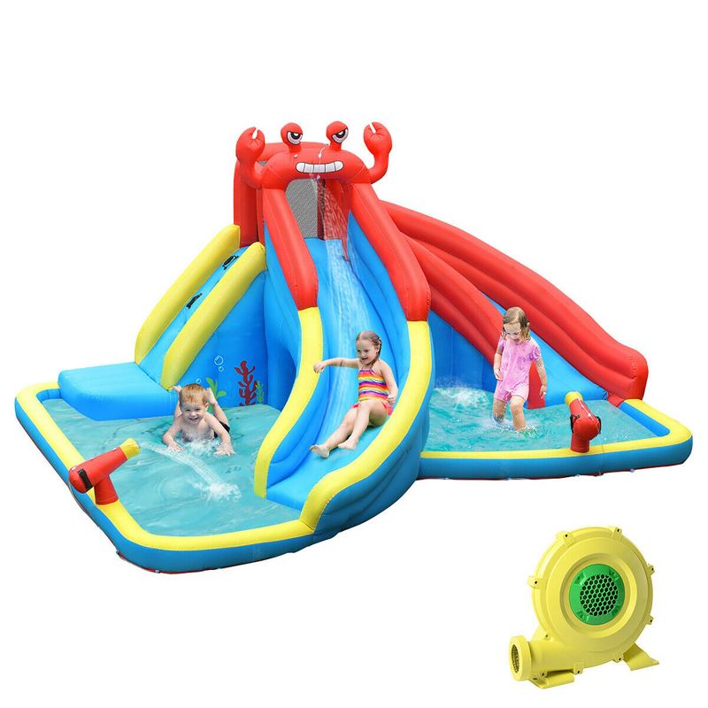 Costway Inflatable Water Slide Crab Dual Slide Bounce House Splash Pool W/ 950W Blower, 1 of 13