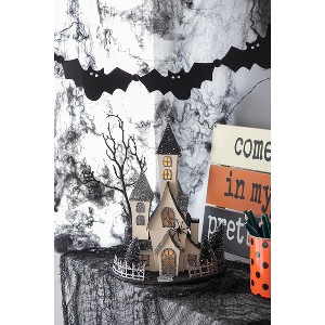 Racxily Black Beige Lighted Haunted House Halloween Decor - 10x8.3x13.5" 100% Cardboard Tabletop Lighted Haunted House, Battery-Powered. (3 AAA) - 1 of 4