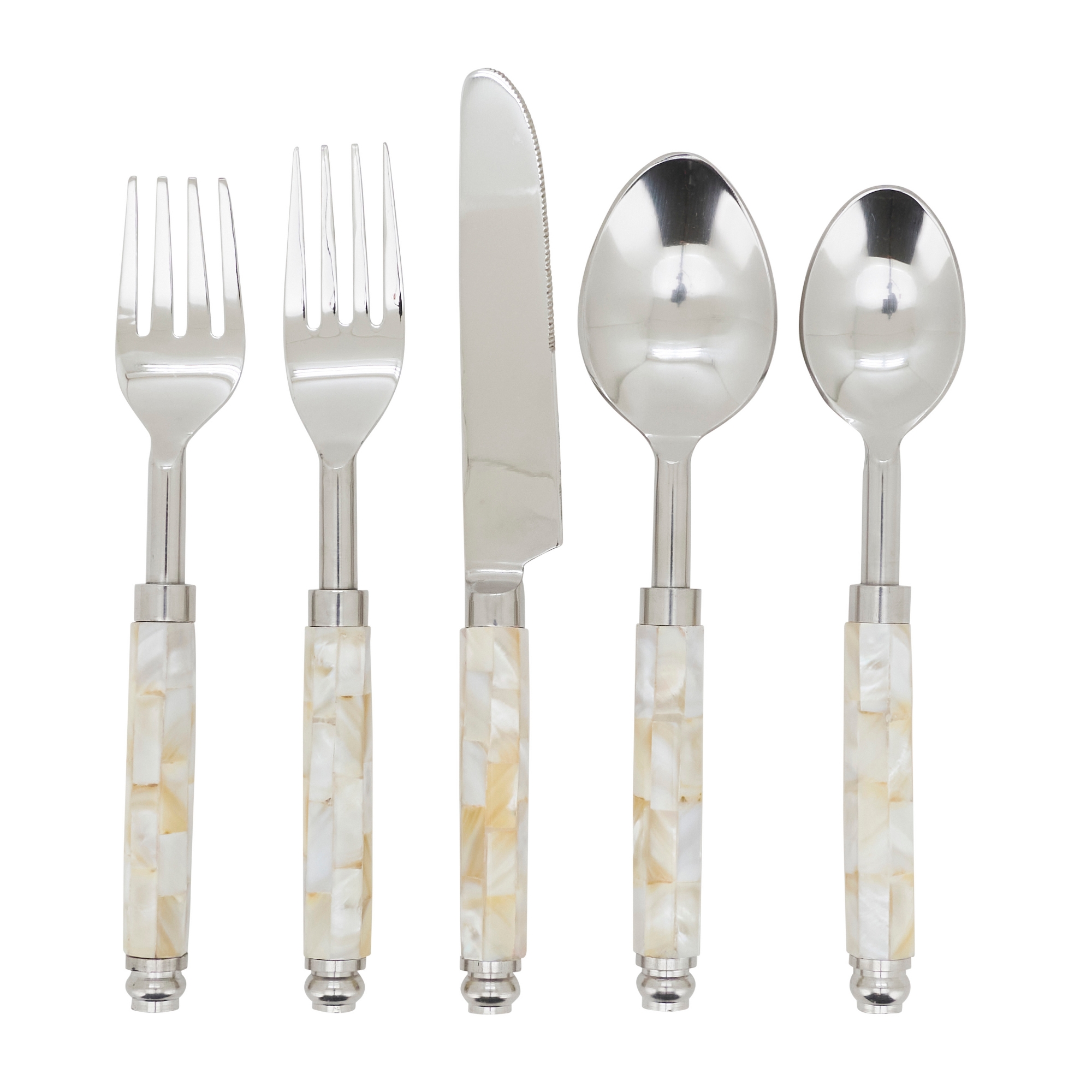 Saro Lifestyle Mother-of-Pearl 5-Piece Flatware Set – Stainless Steel Cutlery with Shell Handles for Dining, Entertaining & Gifting, Off-White