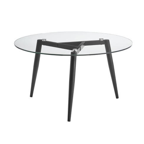 Van Beuren Round Mid-century Modern Glass Top Coffee Table Black ...