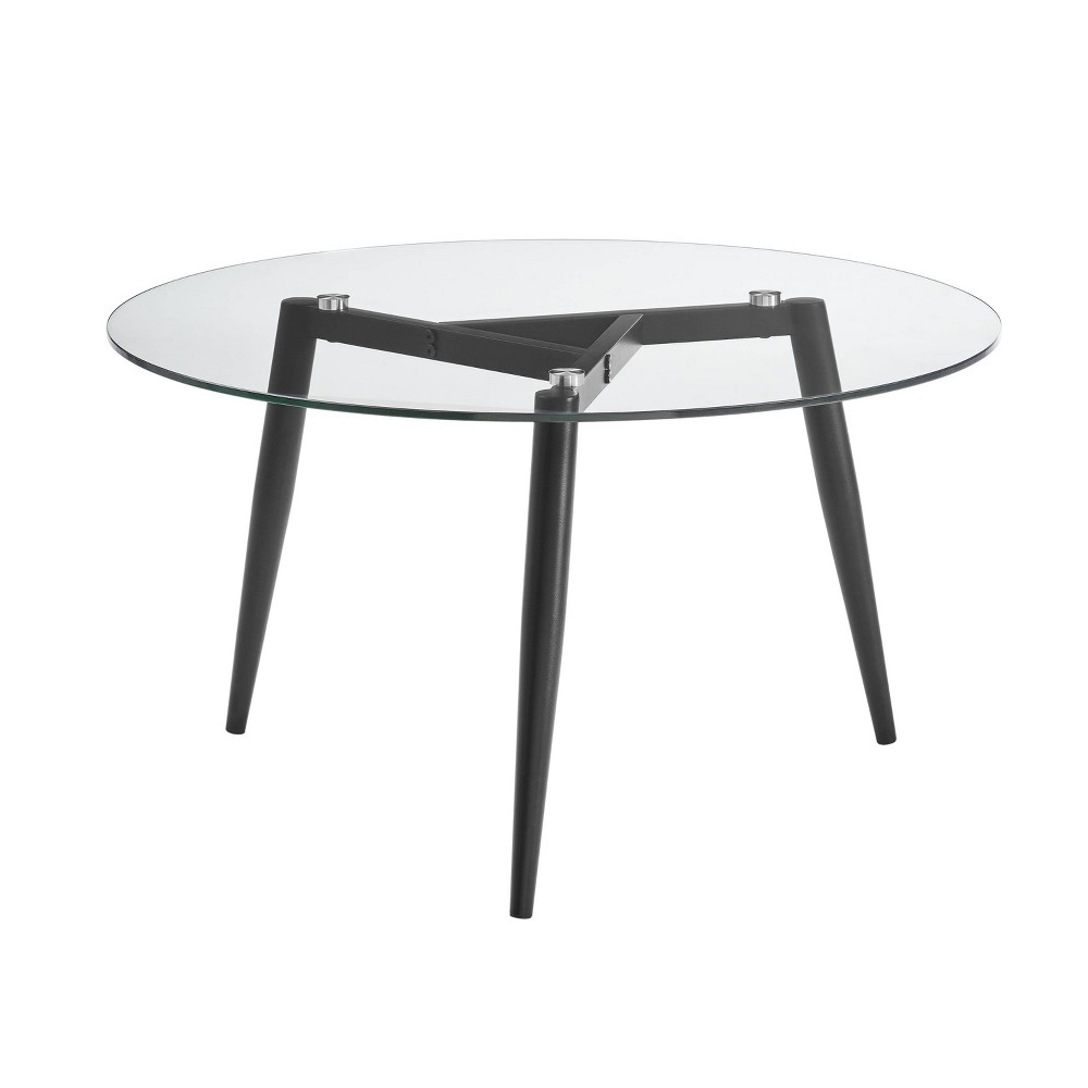 Photos - Dining Table Van Beuren Round Mid-Century Modern Glass Top Coffee Table Black - Danya B