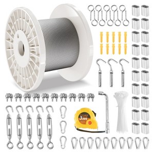 VEVOR Wire Rope Kit, 1/8" 100 ft 304 Stainless Steel Cable with 124 Accessories, 1600 lbs Breaking Strength, 7x7 Strands Construction, Silver - 1 of 4