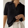 Womens Sweater Knit Tops Short Sleeve No Buttom Polo Collar Sweater Ribbed Cuff Fancy Knitwear - 3 of 4