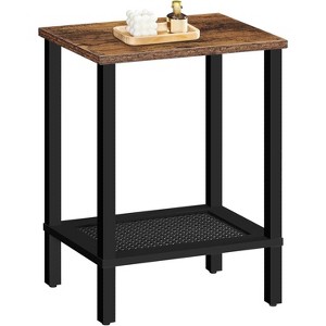 MaseiKar End Table, Small Side Table with 2-Tier Storage Shelves, Nightstand with Faux Rattan Decoration, for Living Room, Bedroom, Rustic Brown - 1 of 4