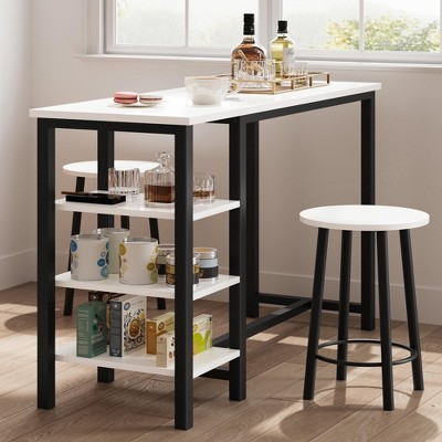 Bar Table and Stools for 2 with 3 Storage Shelves£¬Counter Height Dining Table Set of 2