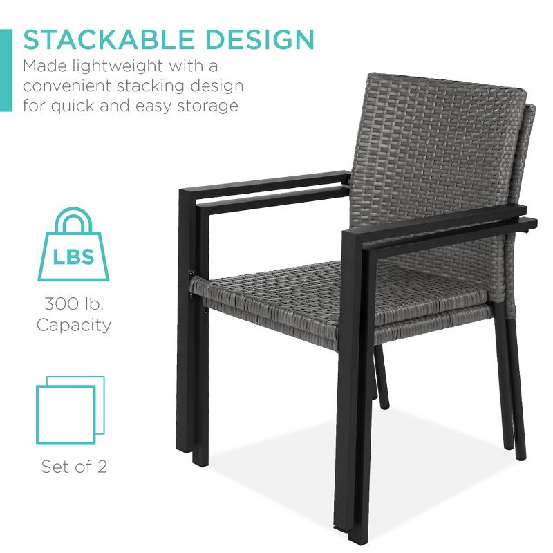 Best Choice Products Set of 2 Wicker Chairs, Stackable Outdoor Dining Furniture w/ Armrests, 3 of 8