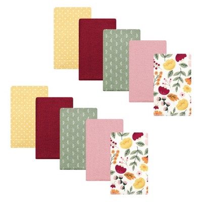 Image of Hudson Baby Infant Girl Cotton Flannel Burp Cloths, Fall Botanical, One Size