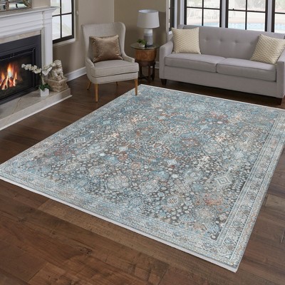 Gertmenian Florance Lucia Distressed Traditional Teal Gray Indoor Viscose Acrylic Area Rug with Fringe