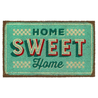 1'6" x 2'6" Tufted Retro Home Sweet Home Coir Doormat Ice Green - Raj