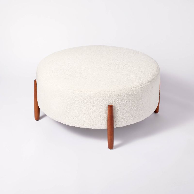 Elroy Faux Shearling Round Cocktail Ottoman with Wood Legs Cream - Threshold&#8482; designed with Studio McGee, 4 of 13
