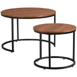 HOMCOM Round Nesting Tables Set of 2, Stacking Coffee Table Set with Metal Frame for Living Room