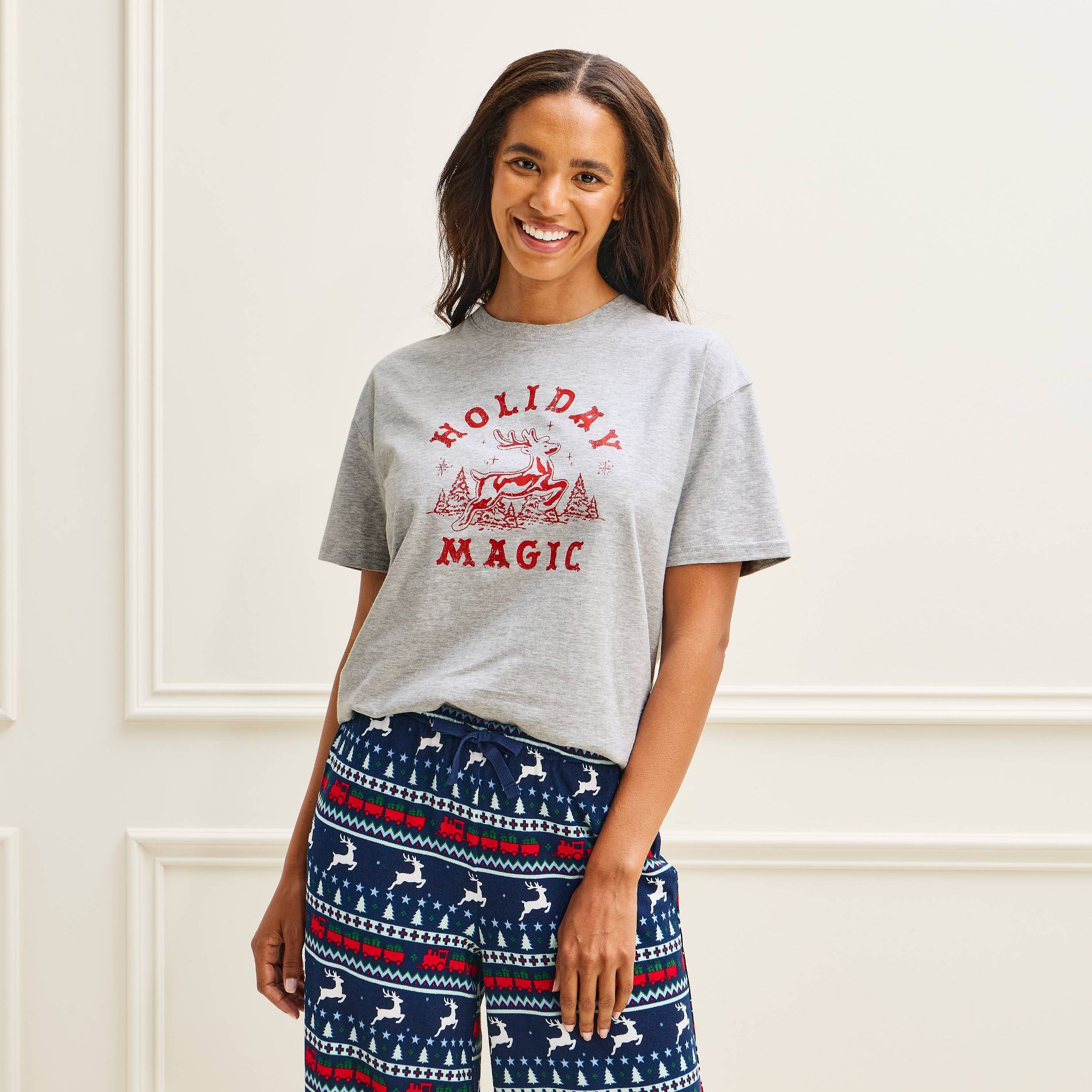 Women's Holiday Matching Family Cotton Pajama T-Shirt - Wondershop™ Heather Gray XL