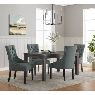 Elegant Gray Tufted Upholstered Side Chair with Black Wooden Legs