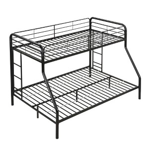 TiramisuBest 77 Inch Twin over Full Metal Bunk Bed Frame Black Steel Structure with Guardrails Ladder Quiet Noise Free No Box Spring Needed, Black - 1 of 4