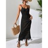 Women's Slim Maxi Slip Dress Sexy U-Neck Knit Fringe Sleeveless Long Hollow Dress Fashion Summer Beach Vacation - 3 of 4