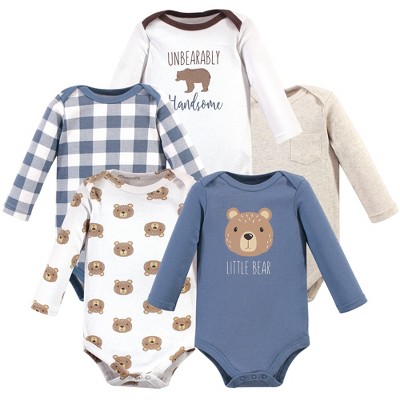 Hudson Baby Infant Boy Cotton Long-Sleeve Bodysuits 5pk, Little Bear, 3-6 Months