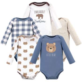 Hudson Baby Infant Boy Cotton Long-Sleeve Bodysuits 5pk, Little Bear