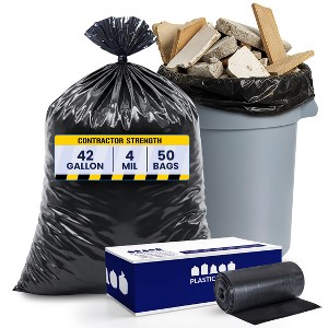 Plasticplace 42 Gallon Contractor Trash Bags, Black (50 Count) - 1 of 4