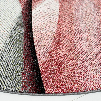 Handmade Grey and Red Round Synthetic Area Rug