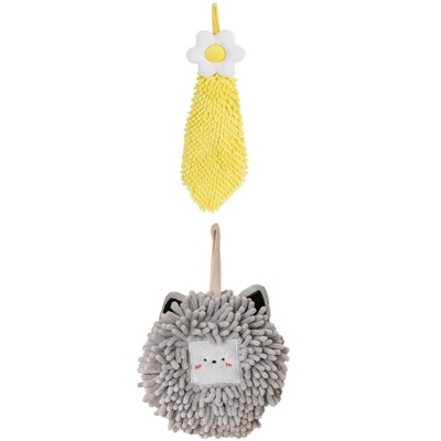 REGALWOVEN 2 Packs Soft Absorbent Cute Decorative Chenille Hand Towel for Bathroom 6" x 15"/7" x 7"
