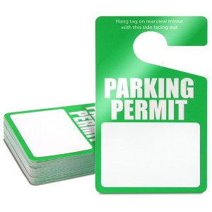 Stockroom Plus 50 Pack Green Parking Permit Hang Tags, Temporary Hanging Passes Blank Plastic Placards for Car Rear View Mirror, Bulk - 1 of 4