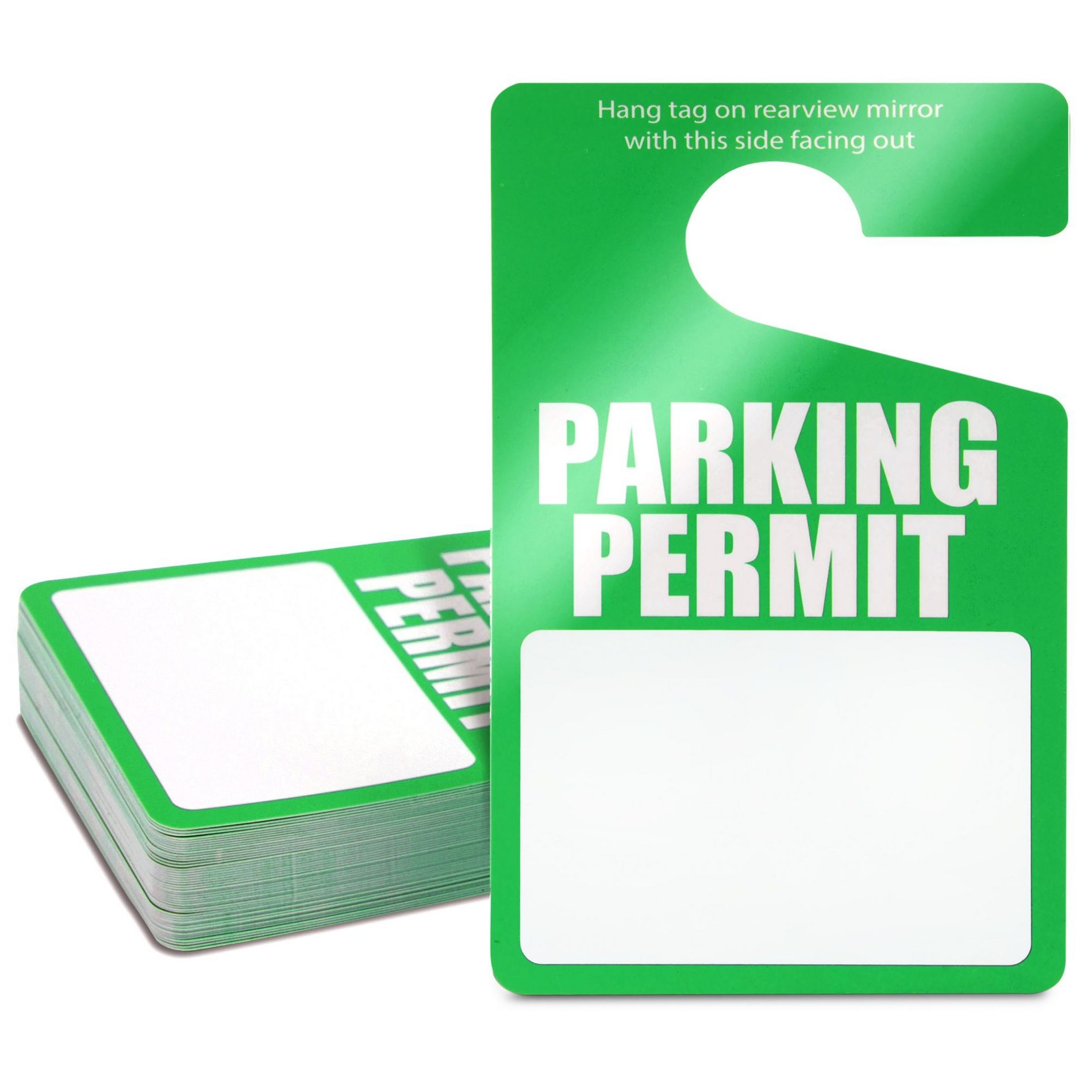 Stockroom Plus 50 Pack Green Parking Permit Hang Tags, Temporary Hanging Passes Blank Plastic Placards for Car Rear View Mirror, Bulk