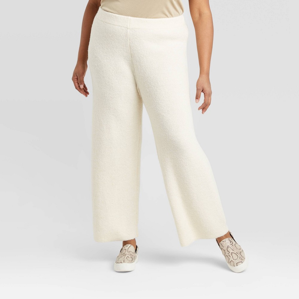 Women's Plus Size Wide Leg Ankle Length Sweater Pants - A New Day Cream 3X, Women's, Size: 3XL, Beige was $27.99 now $19.59 (30.0% off)