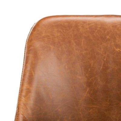 Lulu Transitional Parsons Side Chair in Brown Faux Leather with Gold Legs